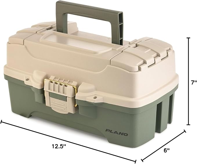 Plano One-Tray Tackle Box, Green/Tan, Rust-Proof Brass Latch, Top-Access Tray with Deep Storage, Made in the USA, Portable Fishing Gear Storage Organizer