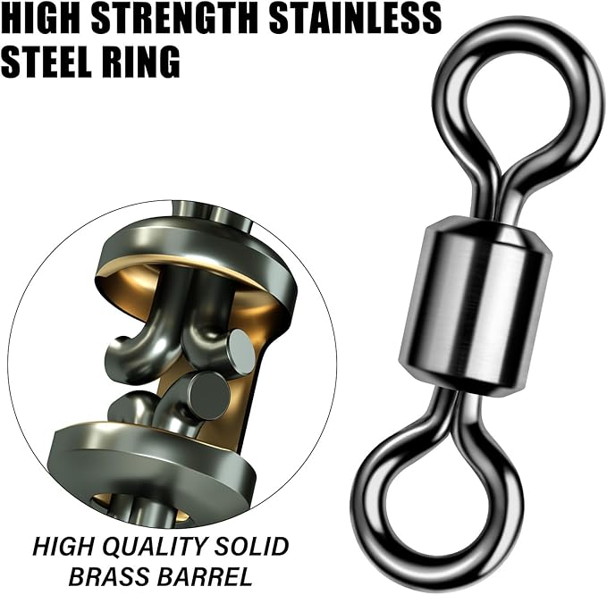 Alwonder Fishing Barrel Swivels 20 to 50-Pack Swivels Fishing Tackle Freshwater Saltwater Swivel Rolling Swivel Heavy Duty Black Nickel Stainless Steel Lures Leaders Line Connectors Terminal Tackle