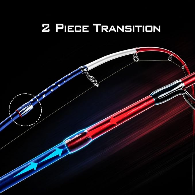 6FT Carbon Fiber Fishing Rod, Twin-Tip Design with American Flag for USA 250th Anniversary, Cork/EVA Handle, 2-Piece Spinning & Casting Rod for Freshwater Bass