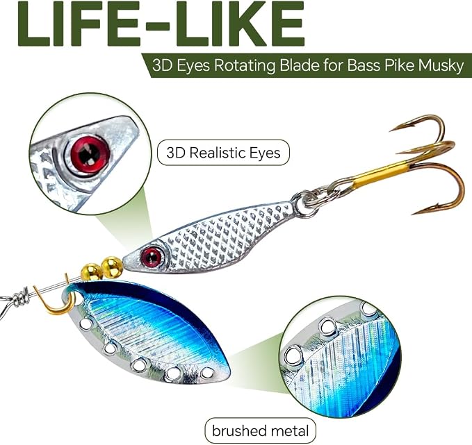 TB Tbuymax Fishing Spinner Baits for Freshwater and Saltwater, 10pcs Rooster Tail Fishing Lures & Spinning Spoons, Hard Metal Baits for Bass Trout Salmon with 2 Tackle Boxes