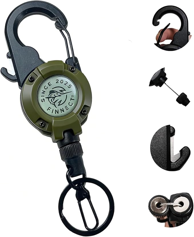 Fly Fishing Zinger Retractor with Carabiner Clip, 26" Steel Wire, Line Cutter, Magnetic Closure, 360° Rotation, 1/2 Packs, Multiple Colors for Fishing, Cycling, Hiking