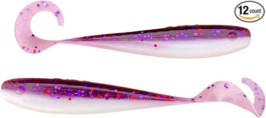 A.M. Fishing Curly Tail Jerkshad 3 Inch Soft Baits Garlic Infused,– 12 Pack – Saltwater & Freshwater Fishing Lures for Bass, Redfish, Snook, and Trout