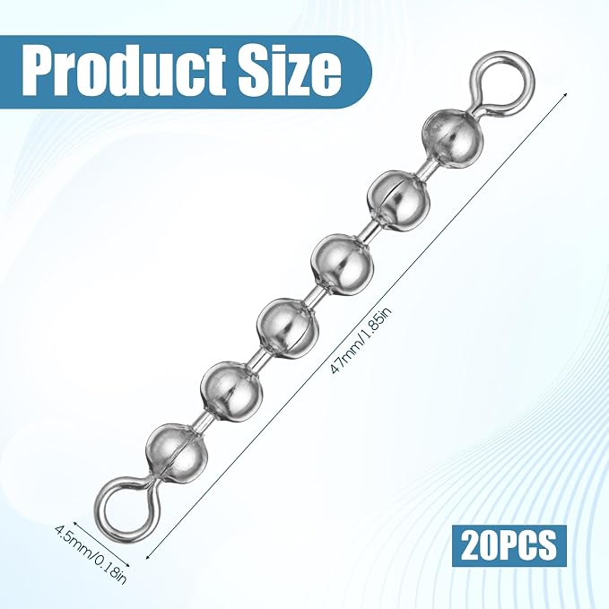 20Pcs Fishing 6 Bead Chain Swivels Stainless Catfish Swivel High Speed Fishing Balls Chain Stainless Steel Fishings Tackle Gear for Saltwater Freshwater