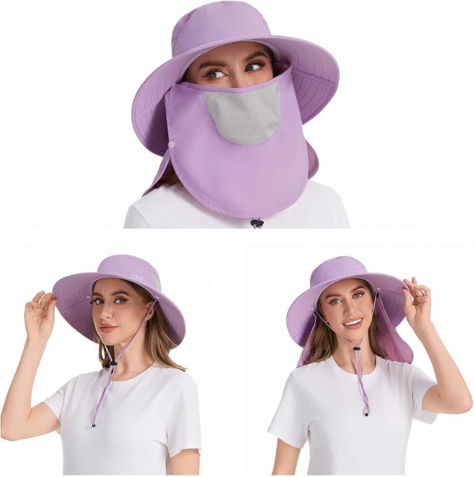 BASSDASH UPF 50+ Breathable Sun Hat with Removable Face Cover and Neck Flap Wide Brim Bucket Hat for Fishing Hiking Men Women