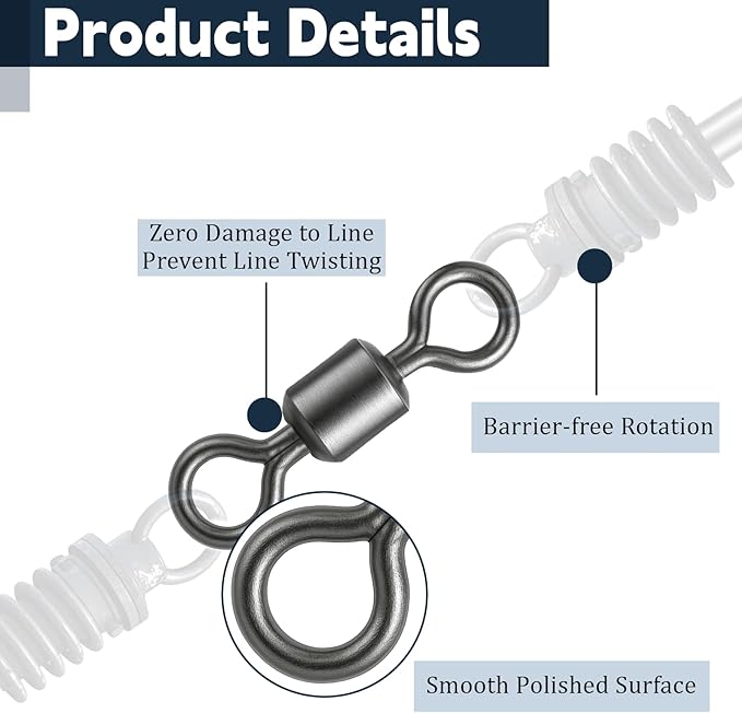 SynHHergyx 100 Pack Micro Swivels for Fly Fishing, Small Fishing Swivels Rolling Barrel Swivels Fly Fishing Tackles, High Strength Barrel Swivel Hook Line Connector with Black Coating