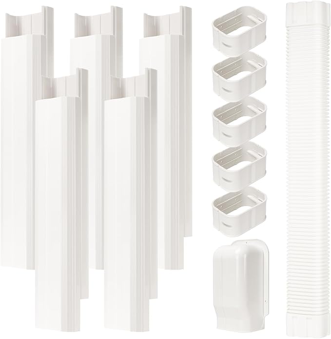 4" W 9Ft L Line Set Cover Kit for Mini Split Air Conditioners Decorative PVC Slim Line Cover for Central AC & Heat Pumps Systems Tubing Cover