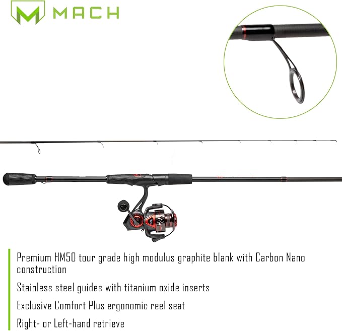 Lew's MACH Jacked Spinning Reel and Fishing Rod Combo, HM50 Graphite Rod, Tanso Tech Frame, Black/Red