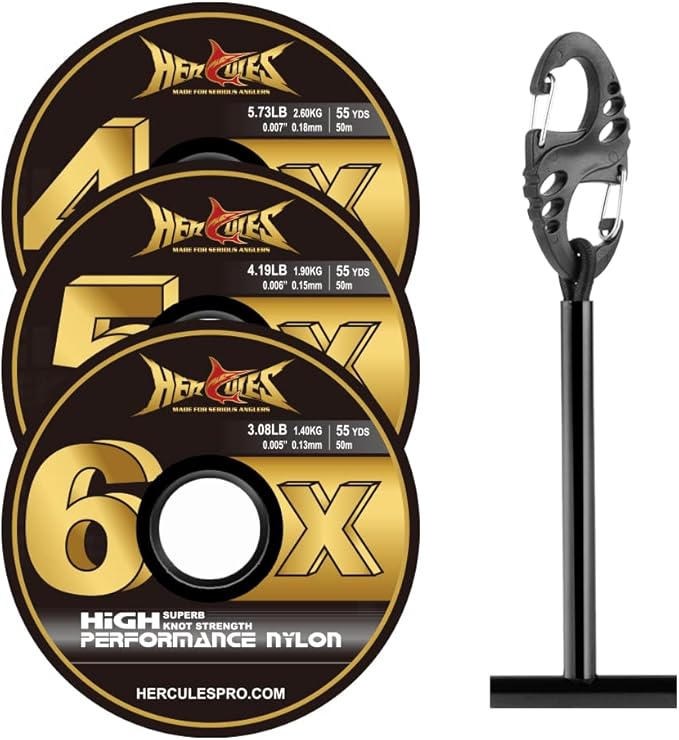 HERCULES Fly Fishing Tippet 3 Pack with Fly Tippet Holder, 55 Yards