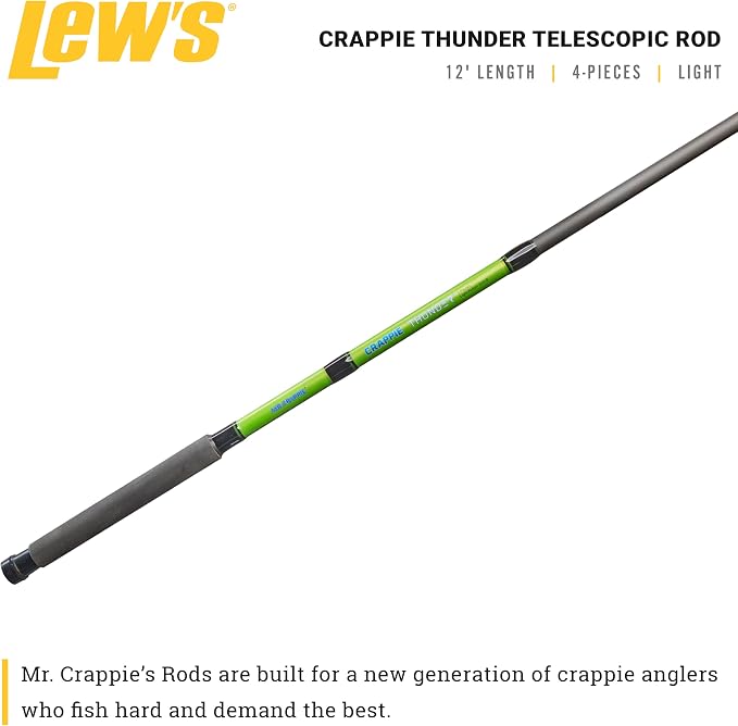 Lew's Crappie Thunder Telescopic Fishing Rod, Light Power, Fast Action, Premium Fiberglass Blank, EVA Foam Handle