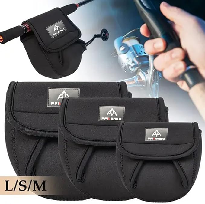 PFIERSO 3Pcs Fishing Spinning Reel Covers Bag Baitcasting Trolling Fishing Reel Protective Case Pouch Sleeve Gloves Fishing Bags Fits 1000-8000 Series Reel 3Size (Meidum-3Pack)