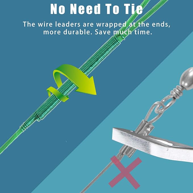 Fishing Leaders Stainless Steel Fishing Rigs Fishing Gear Tackle High-Strength Fishing Wire, with Swivel Snaps Beads for Lures Bait Hooks