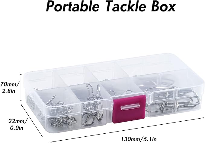 Alownder 100-Pack Fishing Snaps Duo Lock Snaps Kit, 37-183LB Stainless Steel Lure Snap Speed Quick Change Clips, 1-8# High Strength Fast Snap Swivels Hooks Lures Connector Set Freshwater Saltwater