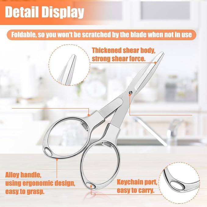 2PCS Folding Scissors, Portable Travel Scissor, Gift for Men Glasses Shaped Mini Shear Telescopic Cutter, Anti Rust Stainless Steel Scissors for Fishing Sewing Home Office-Silvery