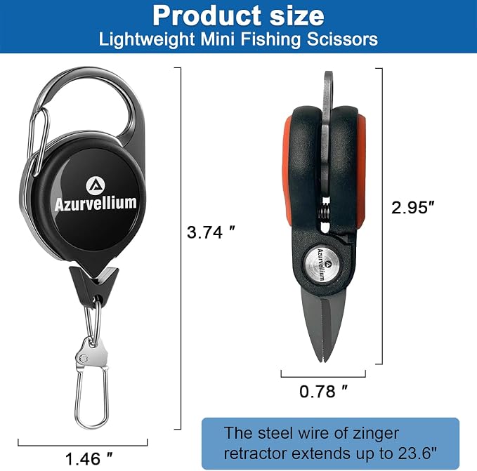 Mini Fishing Scissors with Gentle-Return Zinger, Rust-Resistant Braided Line Cutter, Compact Stainless Steel Snips, Smooth Lock for Saltwater