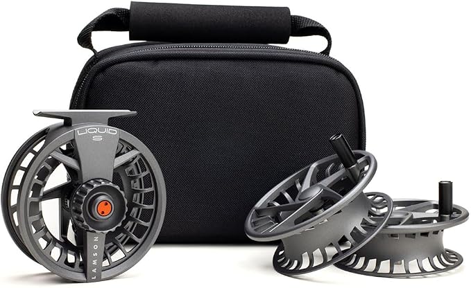 LAMSON | Liquid S-Series Fly Fishing Reel 3 Pack | All-Water | 1 Reel & 2 Bonus Spools + Carrying Case | Large Arbor, Powerful Sealed Drag, Pressure Cast Aluminum