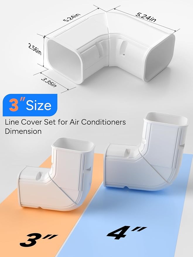 Flat Elbow, Flexible Level Bend Cover Line Set Cover Kit Accessories for Ductless Air Conditioners and Heat Pumps, PVC Decorative Upgraded UV-Proof Strong& Durable (3" Flexible)