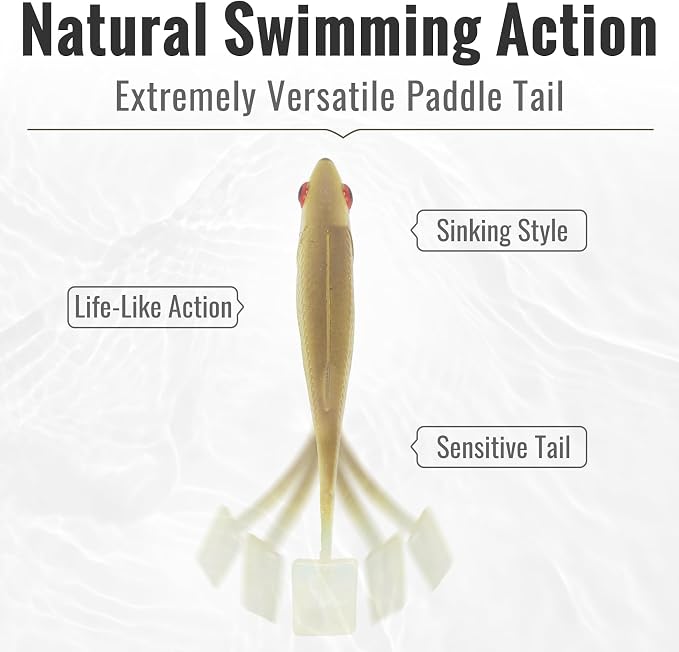 TRUSCEND Shadtale Easy Catch Soft Fishing Lures, Unique Vibration and Action for Various Rigs, Paddle Tail Swimbaits Trailer for Bass, Trout, Crappie, Walleye, Redfish, Saltwater & Freshwater Fishing