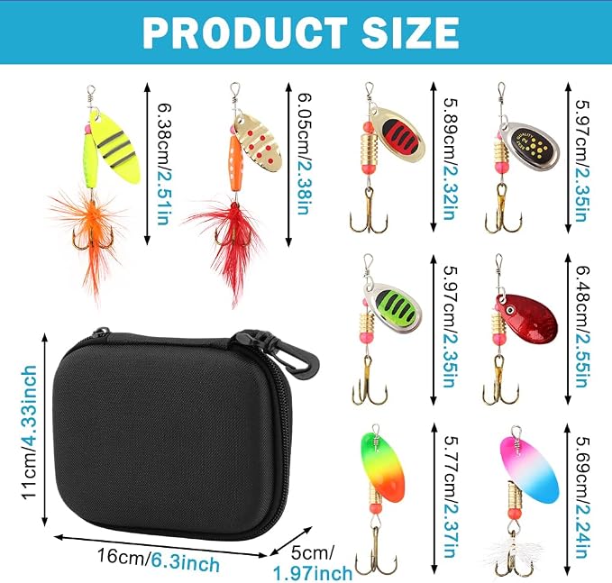 16pcs Fishing Lures Spinner Baits Kit, Metal Bass Trout Lures with Portable Carry Bag, Fishing Gears Spinnerbait Spoons Baits for Freshwater Saltwater Trout, Gifts for Men