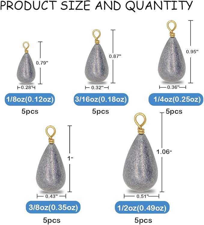 Fishing Weights Sinkers Kit, 25pcs Various Bass Casting Weights Drop Shot Sinkers Catfish for Saltwater Freshwater Fishing