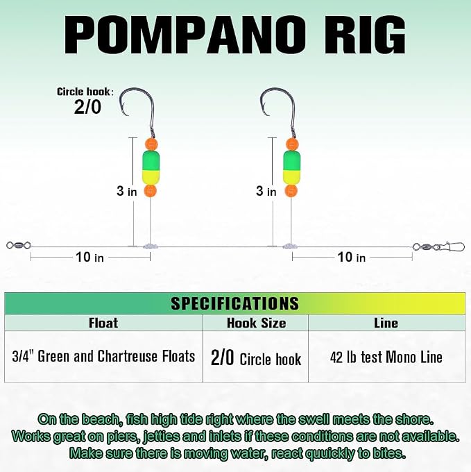 Pompano-Rigs-for-Surf-Fishing-Saltwater-Gear with Double Circle & Wide Gap Hook-6-Pack Surf Fishing Tackle