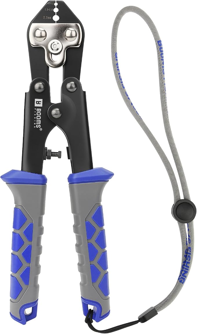 Booms Fishing Crimping Pliers Tool: 8.8in Crimper for Wire & Mono Lines up to 2.2mm - Compatible with Oval & Double Barrel Sleeves - XW42 Rigging Tool for Serious Anglers & Tackle Makers