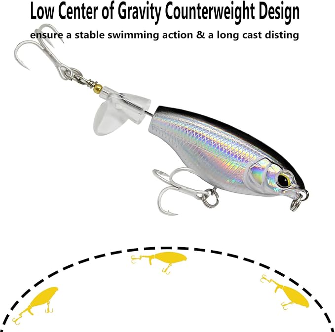 Topwater 90 Top Water Bass Pencil Plopper Fishing Lures - Bass & Pike Lures for Freshwater or Saltwater