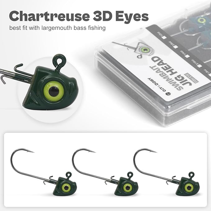 OJY&DOIIIY Swimbait Jig Heads with Chartreuse Fish Eye, 1/8 3/16 1/4 3/8 1/2oz Jigheads for Freshwater&Saltwater Fishing 10/15 Pack