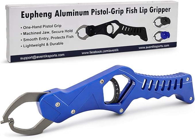 Eupheng Aluminum Pistol-Grip Fish Lip Gripper, One-Hand Operation Lightweight Fish Grabber Tool, Catfish Grippers Pliers for Lure Fishing and Kayak Fishing Accessories