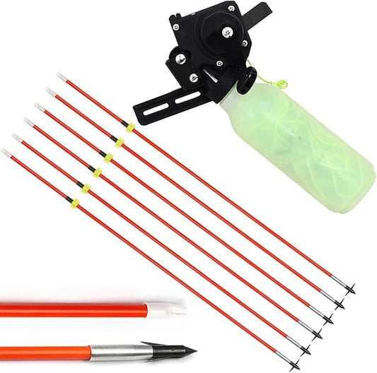Bow Fishing Reel Kit with Arrows, Bowfishing Tool Accessories, Safety Slides for Compound & Recurve Bows (Orange)
