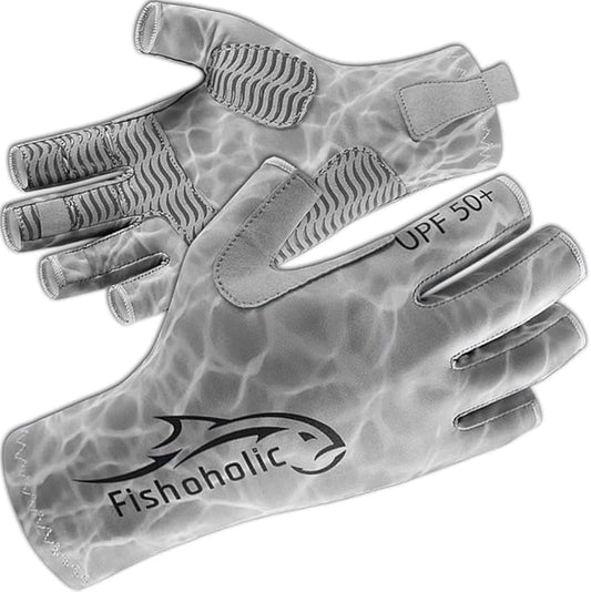Fishoholic UPF50+ Fingerless Fishing Gloves - Sticky Grip Sun Protection Glove - Kayaking Paddling or Rowing