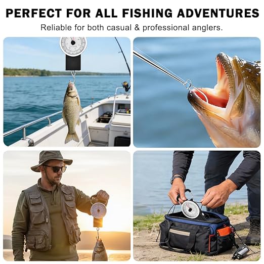 Fishing Hanging Scale, 80lb/35kg Fish Weight Analog Spring Hook Crane Scale Kit with 1M Tape Measure, Ergonomic Handle Fishing Gifts Gear for Men