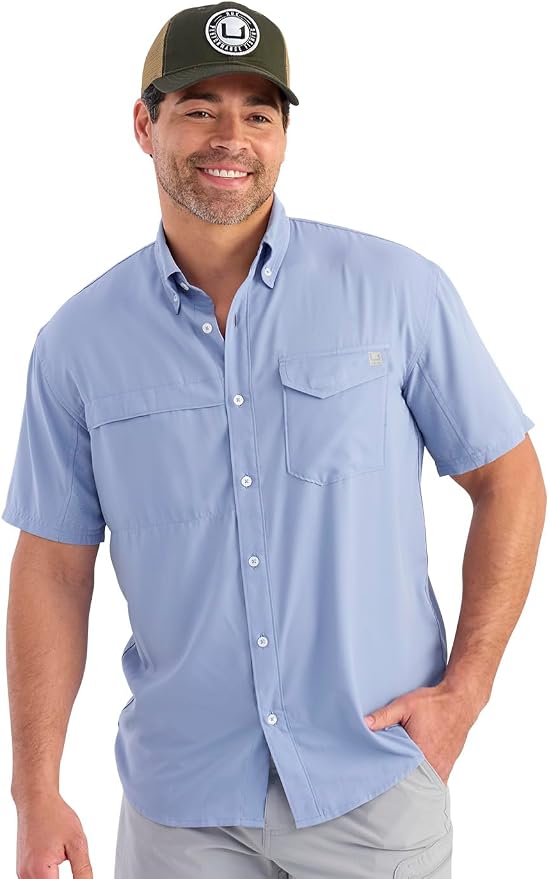 HUK Men's Tide Point Kc Scott Original Artwork Short Sleeve Shirt, Fishing Button Down