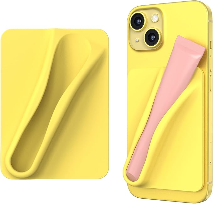 DOB SECHS Silicone Lip Holder for Cell Phone Lipstick Lip Glaze Phone Case Adhesive Back Stick On Holder for iPhone and Android Phones, Yellow