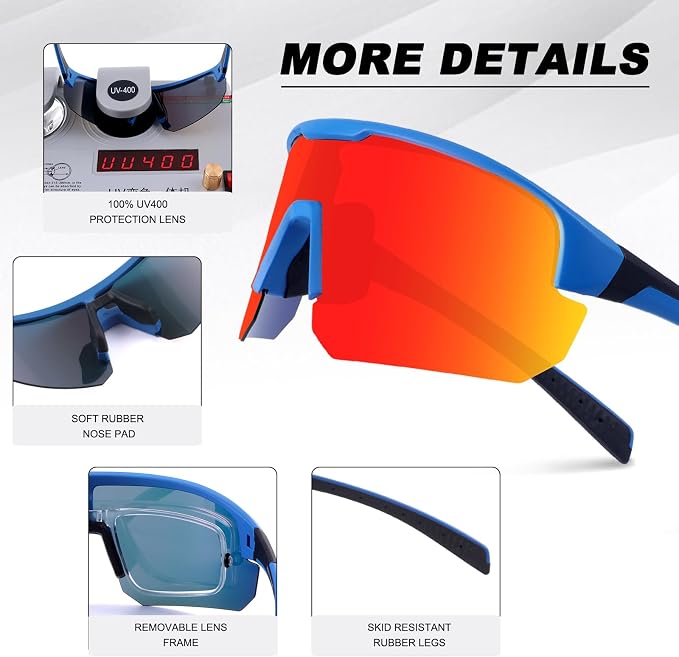 BangLong Lightweight Polarized Sports Sunglasses for Men Women, UV400 Protection Wrap-Around Sunglasses for Running Cycling