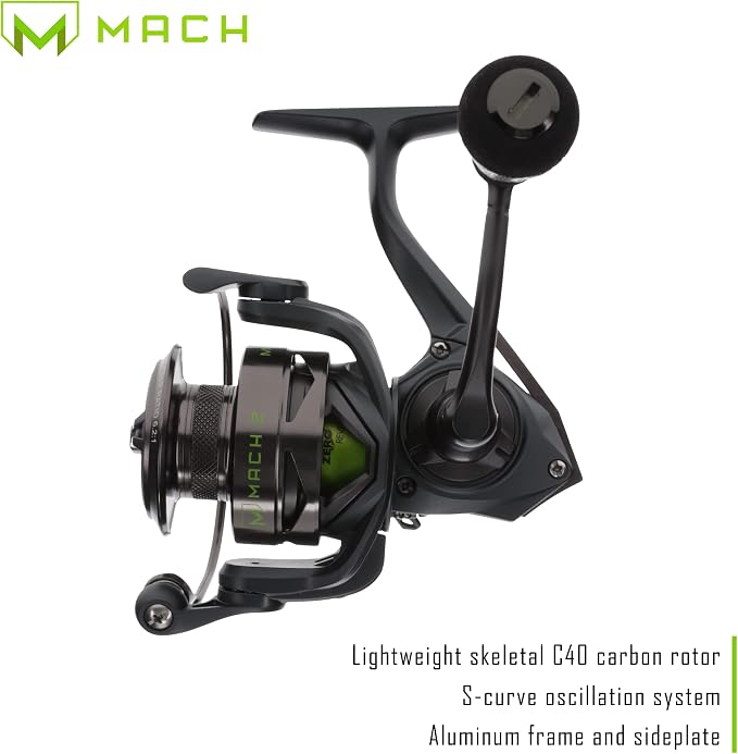 Lew's MACH 2 Spinning Fishing Reel, 6.2:1 Gear Ratio, Right or Left-Hand Retrieve, Aluminum Frame, Premium 10 Stainless Steel Ball Bearings, Black/Green
