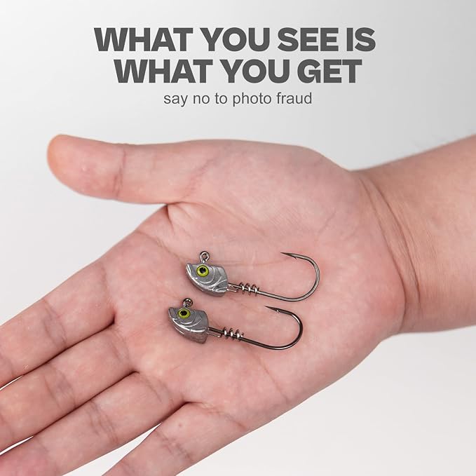 15-Pack Screw Lock Swimbait Jig Heads – 3D Chartreuse Eyes 1/8 3/16 1/4 3/8 1/2 oz, 3/0 & 4/0 Fishing Hooks