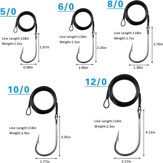 Fishing Shark Rigs Surf Fishing Stainless Steel Cable Leader Wire with Tuna Shark Hooks Saltwater Fishing Deep Sea Hooks Big Fish Shark Leader Rig