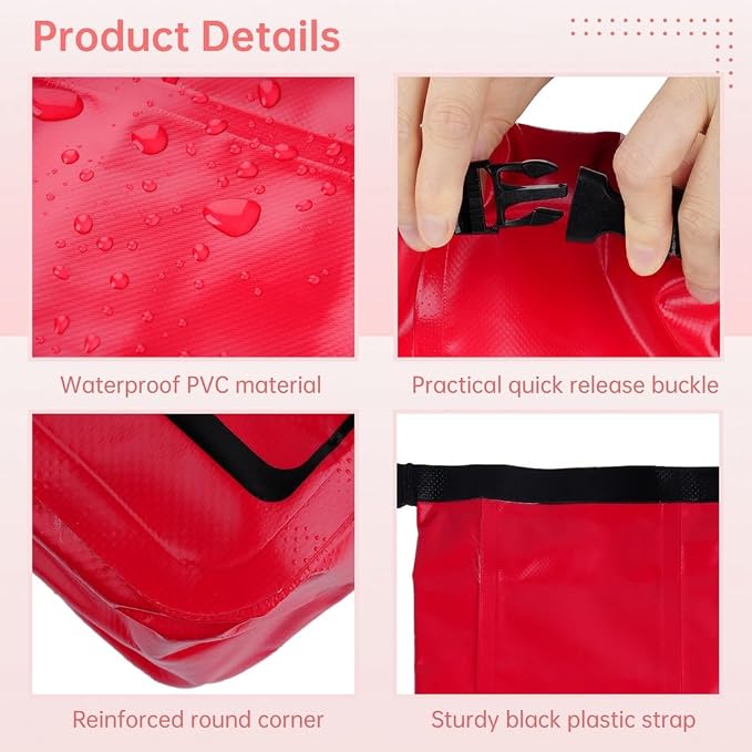 Emergency Kit Boating Waterproof with Top Roll Kit, Buckles Camping Beach Swimming Rafting Red Fishing Boating Kayaking