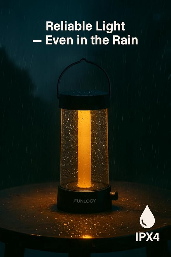 FUNLOGY Lantern - Rechargeable LED Camping Lantern, Vintage 360° Dimmable Light , 4000mAh Power Bank, High CRI 95, IPX4 Water-Resistant, Portable for Home, Emergency, Outdoor, Black