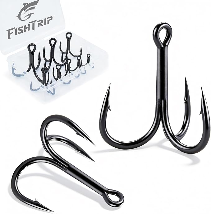 FishTrip 25/10/90/200pcs Fishing Treble Hooks, High Carbon Steel Triple Fishing Hooks with Ultra Brabed Sharp for Saltwater Freshwater Black, Treble Hook for Bass Trout Fishing Lures Replacement