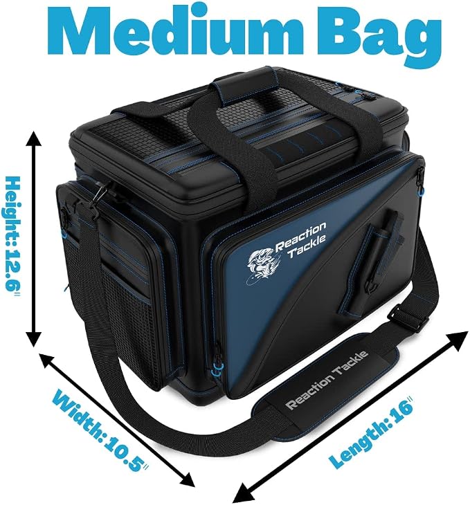 Reaction Tackle Fishing Tackle Bag – Salt Water Resistant Fishing Bag, 1000D PVC Waterproof Material, Tackle Box Organizer with Dividers for 3600 or 3700 Trays