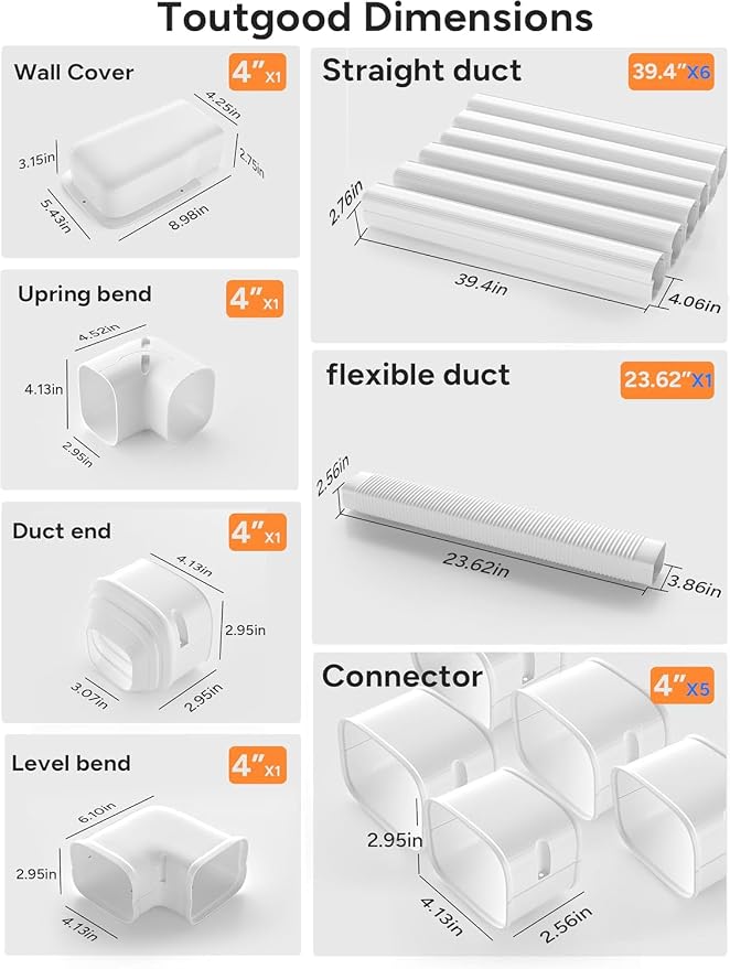 4'' 23Ft Mini Split Line Set Cover Kit for Minisplit Ductless Linset Air Conditioners and Heat Pumps, Central AC Decorative Upgraded UV-Proof Strong & Durability PVC Pipe
