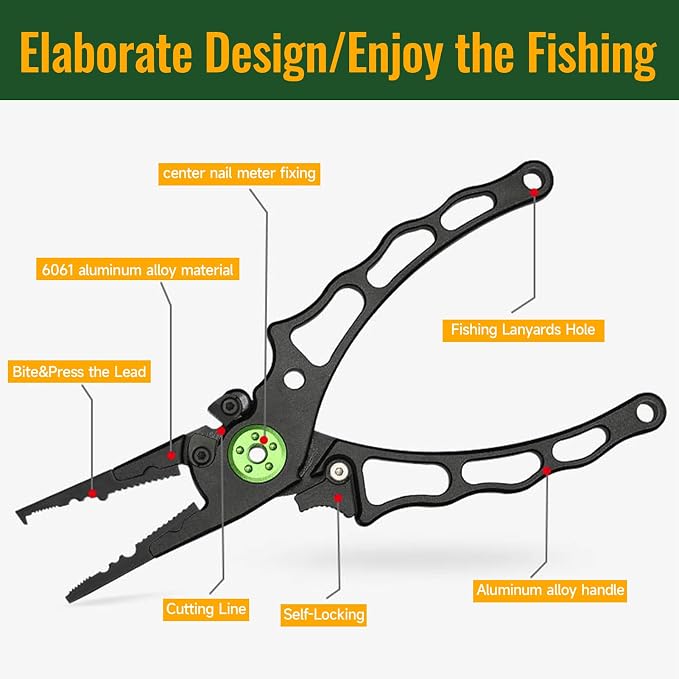 Aluminum Fishing Pliers, 5 Pcs Fishing Tool Kit, Upgraded Muti-Function Hook Remover and Fish Scissors, Fishing Gear, Ice Fishing Gift for Men