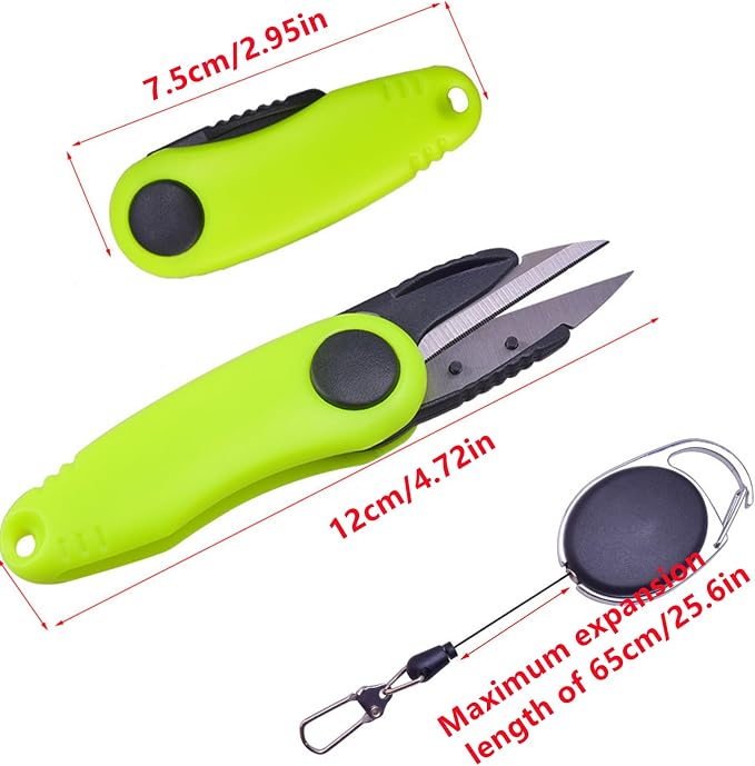 2 Pack Fishing Wire Plier Fishing Line Scissors Stainless Steel Fishing Pliers Scissors Folding Shrimp Shape Fishing Line Clipper with Retractable Keychain for Fishing, Green