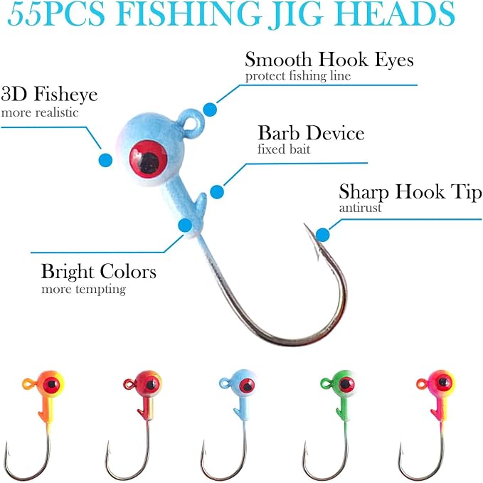 135 PCS Crappie Lures Kit - Crappie Jig Heads Fishing Hooks for Soft Plastic Lures for Trout Bass Walleye Bluegill Perch Catfish