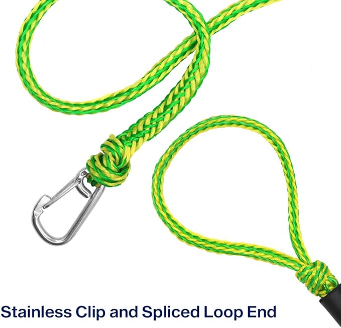 Obcursco PWC Boat Dock Lines for Jet Ski Premium Boat Rope with 316 Stainless Steel Clip. Ideal for Kayak, Watercraft (Green/Yellow, 21ft X 1)