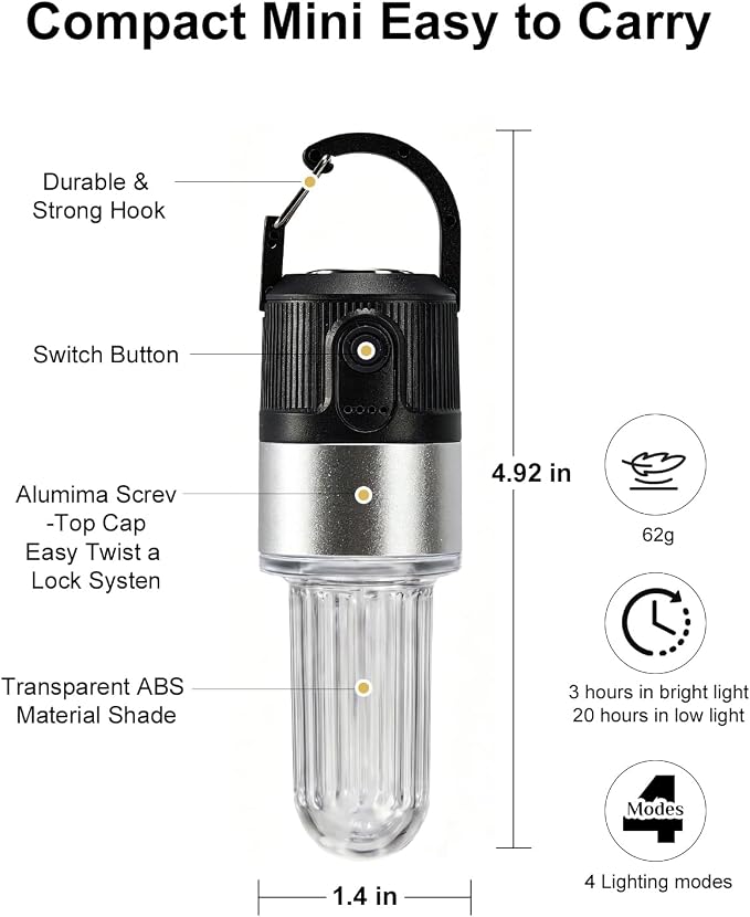Livinlarge Led Camping Lantern USB Rechargeable,Portable Tent Lamp Emergency Lights with Hook,4 Lighting Modes,with Magnetic Attachment Feature,for Hiking,Party,Camp,Fishing,Power Failure,4 Pack