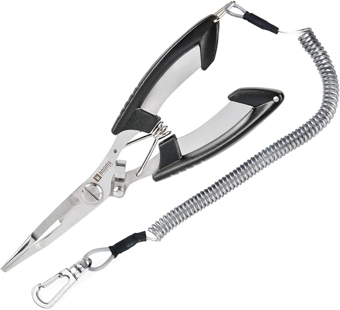 Booms Fishing H01 Small Fishing Pliers Scissors Braid Cutters Stainless Steel Fishing Tools Split Ring Pliers Hook Remover