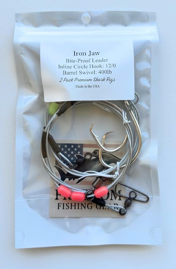 2 Pack Shark Fishing Rig Bite Proof Leader with 12/0 Heavy Duty Shark/Grouper Fishing Hook