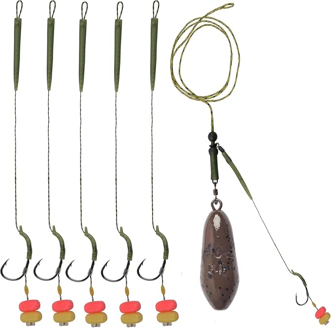 Carp Fishing Rigs Kit Carp Hair Rig with Carp Sinker Weights Carp Hooks Corn Bait Leader Rigs Quick Change Rolling Swivels Sleeves Carp Fishing Equipment Accessories